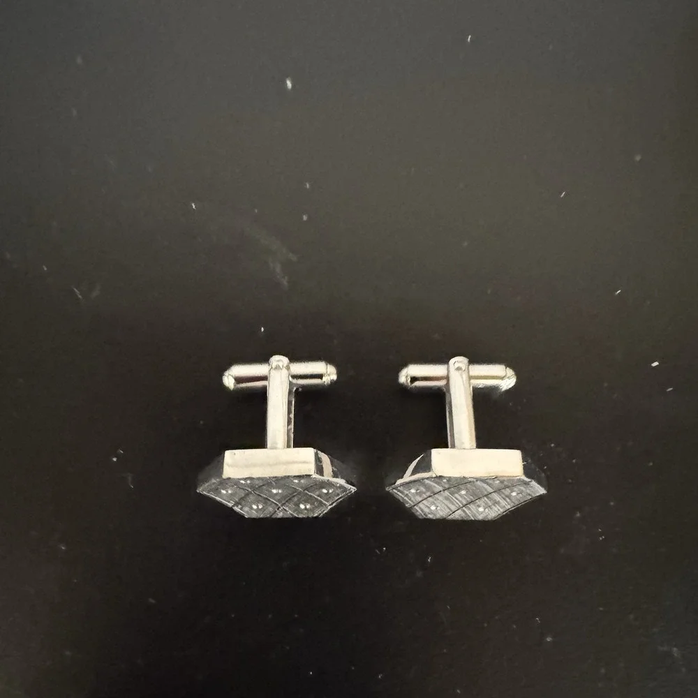 Vintage Silver Color‎ Modernist Hexagon Cufflinks Set Formal Event